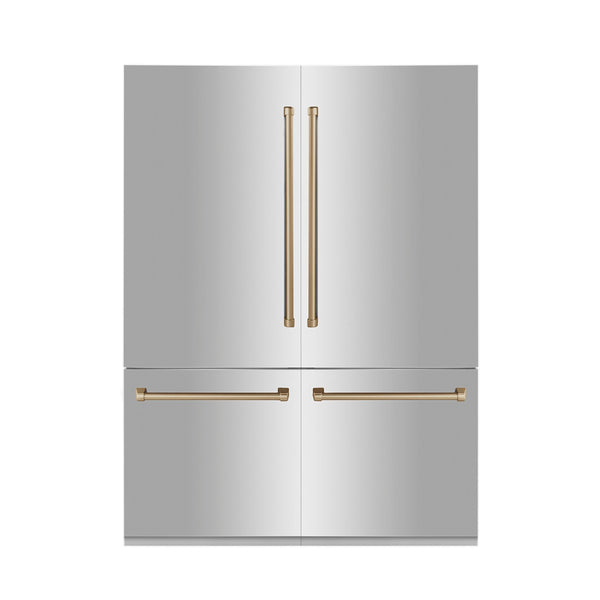 ZLINE 60" Autograph Edition 32.2 Cu. ft. 4-Door French Door Refrigerator, Internal Water, Ice Dispenser in Stainless Steel, Champagne Bronze Accents