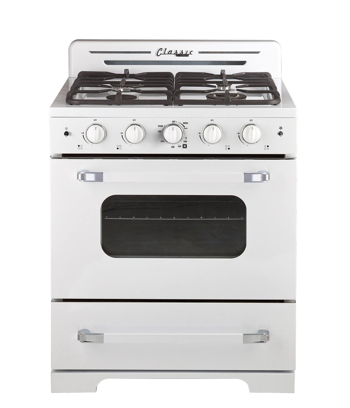 Unique Appliances Classic Retro 30 inch Freestanding Gas Range with 4 Sealed Burners, 3.9 Cu. ft. Marshmallow White